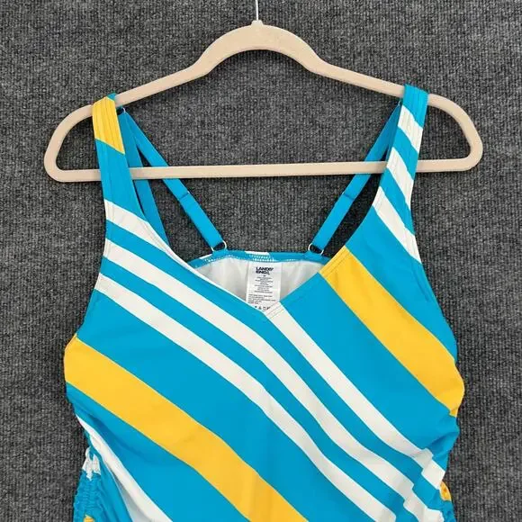 Lands End Tankini Swimsuit Top Womens 12 Blue Striped Built In Bra Underwire - Picture 2 of 8
